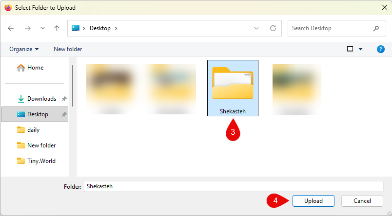 انتخاب پوشه برای آپلود