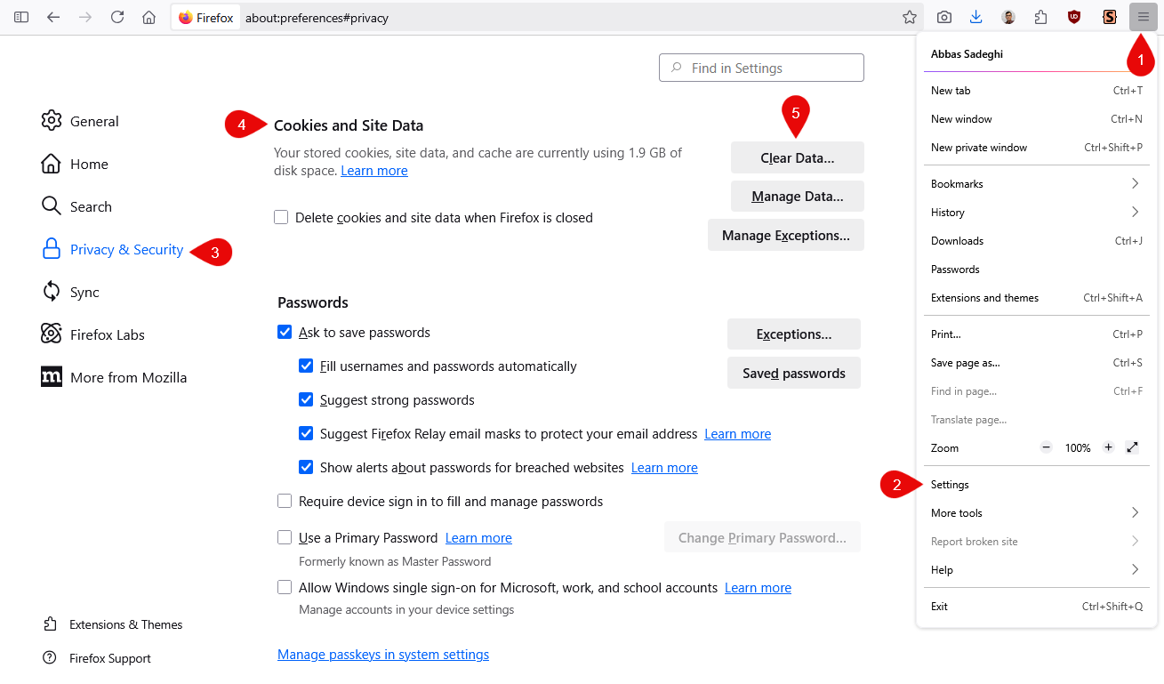 خلی کردن کش مرورگر فایرفاکس ویندوز
