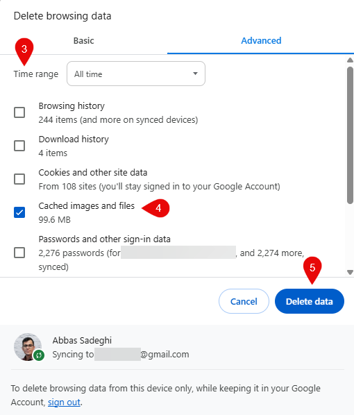 حذف کش کروم در کامپیوتر