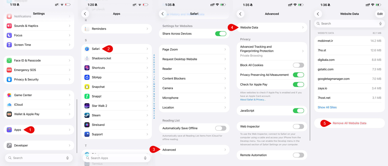 حذف کش سافاری آیفون