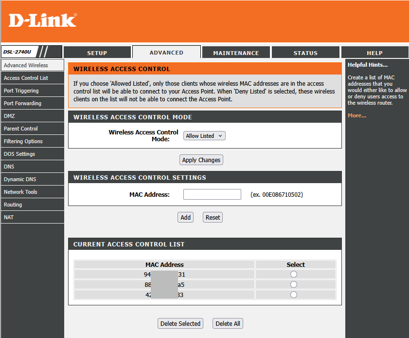 فعال کردن مک آدرس مودم